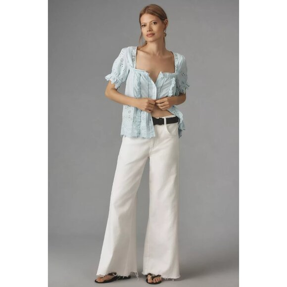 By Anthropologie Puff-Sleeve Eyelet Top 1X - Picture 4 of 4